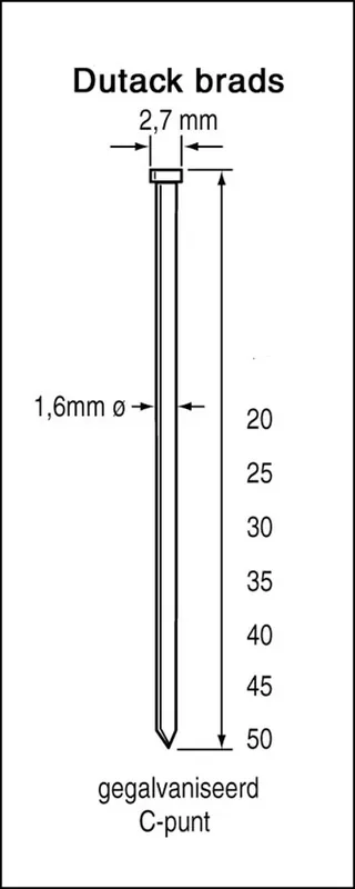 Direct Verzonden Dutack Fasteners BRAD 1,6X50MM CNK DS 2,5ML