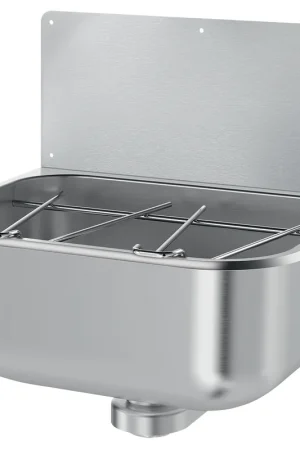 Delabie uitgietbak met spatwand muurmodel rvs 304 mat gepolijst, lengte 460mm. Favoriet