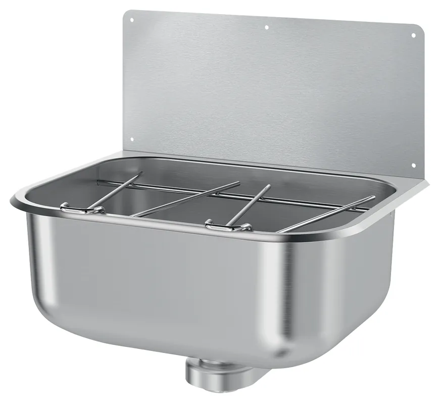 Delabie uitgietbak met spatwand muurmodel rvs 304 mat gepolijst, lengte 460mm. Favoriet