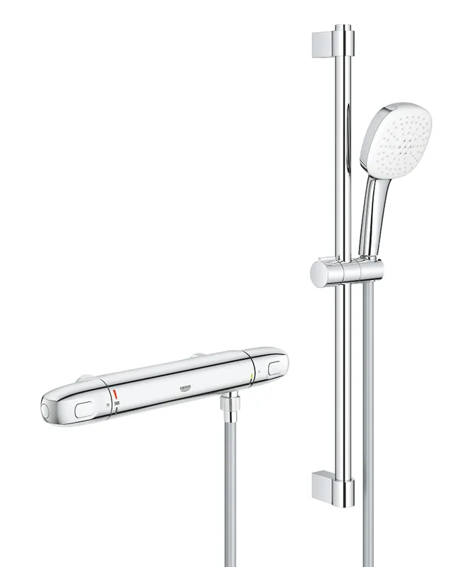 Grohe Grohtherm 1000 New comfortset m. douchethermostaat z. koppelingen HOH=15cm m. glijstang 60cm en handdouche m. 2 straalsoorten chroom 34819005 Beperkt Aanbod