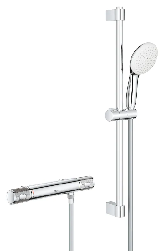 Grohe Grohtherm 1000 Performance comfortset m. douchethermostaat z. koppelingen HOH=15cm m. glijstang 60cm en handdouche m. 2 straalsoorten chroom 34836001 Favoriet