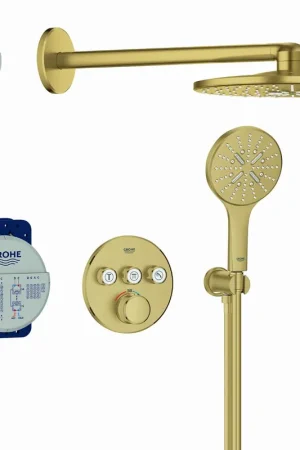 Grohe Grohtherm SmartControl comfortset m. afbouwdeel rond v. inb. douchekraan therm. + SmartBox m. hoofddouche Ø310 en handdouche brushed cool sunrise 34863GN0 Finale Uitverkoop