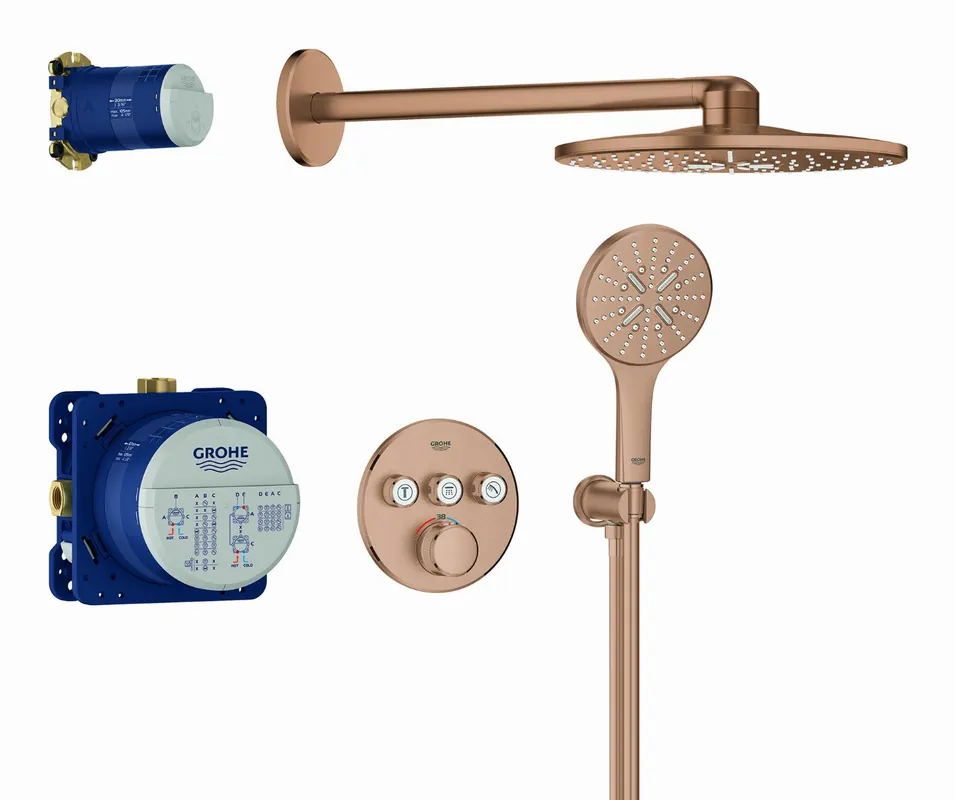 Betrouwbaar Grohe Grohtherm SmartControl comfortset m. afbouwdeel rond v. inb. douchekraan therm. + SmartBox m. hoofddouche Ø310 en handdouche brushed warm sunset 34863DL0