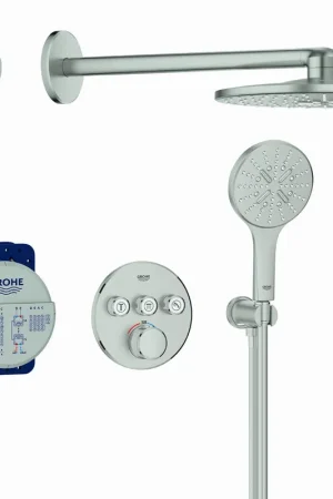Grohe Grohtherm SmartControl comfortset m. afbouwdeel rond v. inb. douchekraan therm. + SmartBox m. hoofddouche Ø310 en handdouche supersteel 34863DC0 Shop Nu