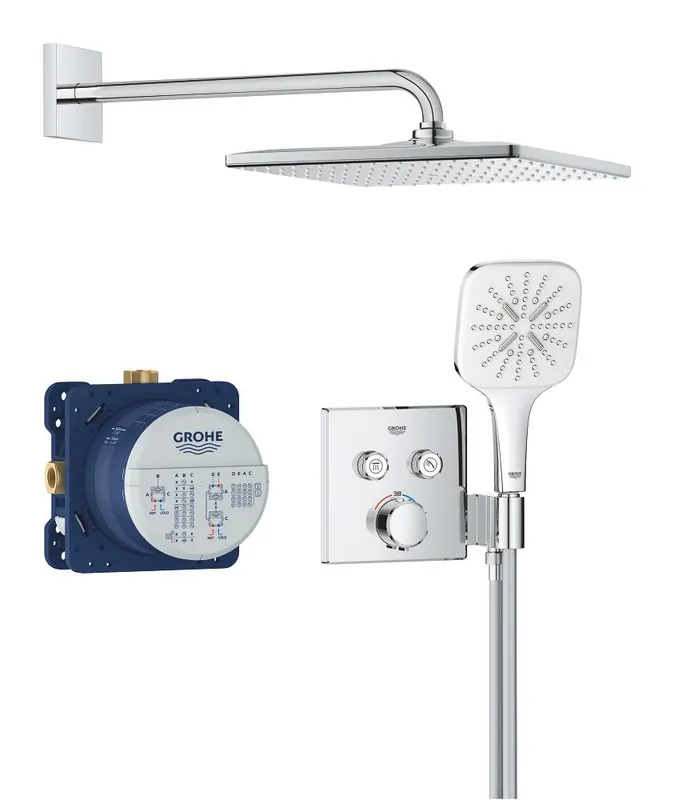 Korting Grohe Precision Smart Control showerset compleet m. handdouche Ø13cm m. 3 straalsoorten en hoofddouche 31x31cm m. inb. douchekraan therm. vierkant m. 2 functies chroom 34876000