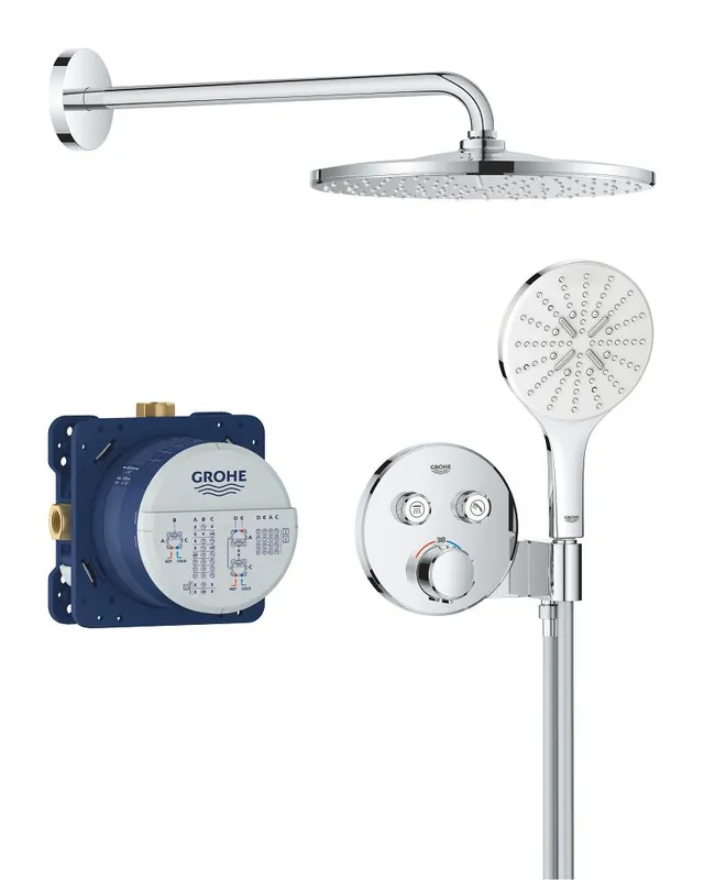 Bestel Nu Grohe Precision Smart Control showerset compleet m. handdouche Ø15cm m. 3 straalsoorten en hoofddouche Ø31cm m. inbouw douchekraan therm. rond m. 2 functies chroom 34877000