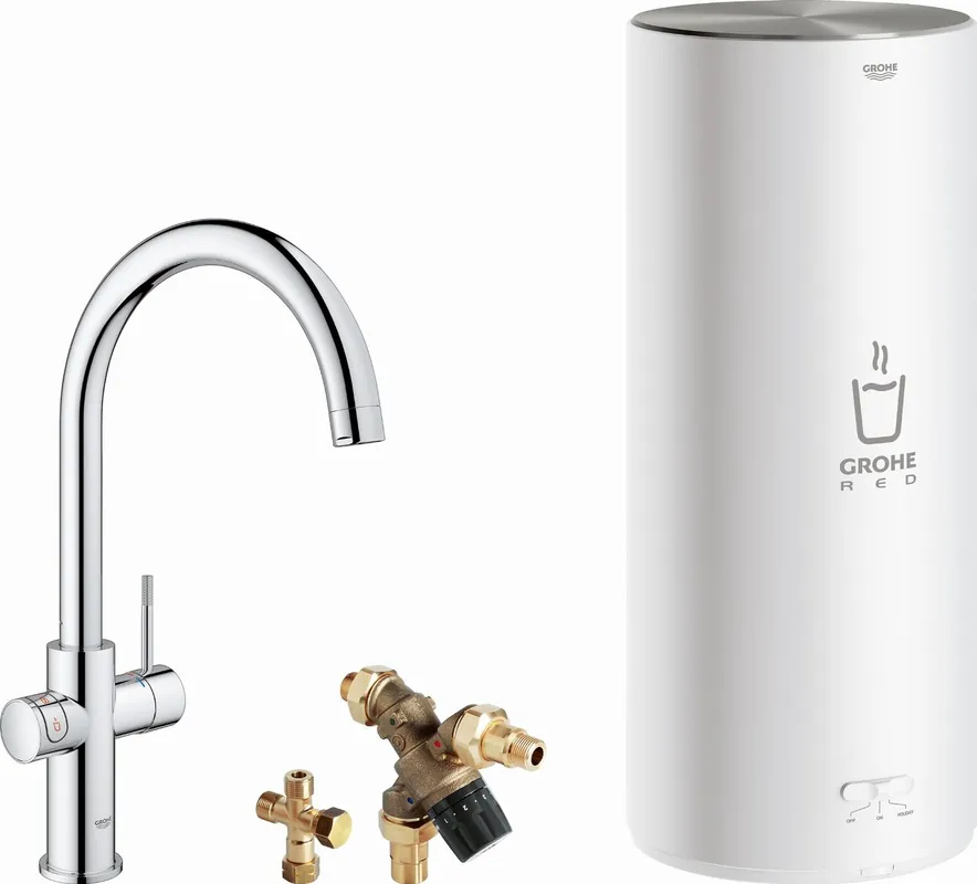Fabrieksprijs Grohe Red New Duo, Keukenmengkraan, eengreeps, 7 liter boiler, 418mm hoogte, 224mm voorsprong C-uitloop, draaibaar, chroom