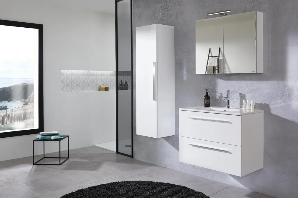 Nieuw Sanijura Mundo, wastafel keramiek, wasbak midden,meubel melamine,2x lade, greep Allure, 600 x 460mm (BxD), mat wit