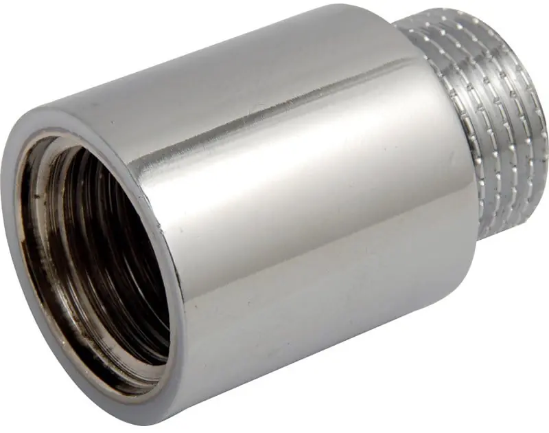 Solar rechte koppeling, kraanverlengstuk 3/8" x 3/8" L = 10mm verchroomd (binnendraad x buitendraad) Op = Op