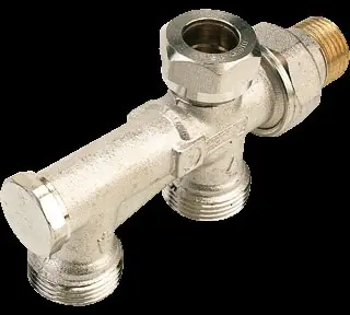 Comap zij- onderblok 2-pijps 1/2" Recht. Afsluitbaar en inregelbaar. Buisaanluiting 3/4" euroconus. HOH 50mm Koopje