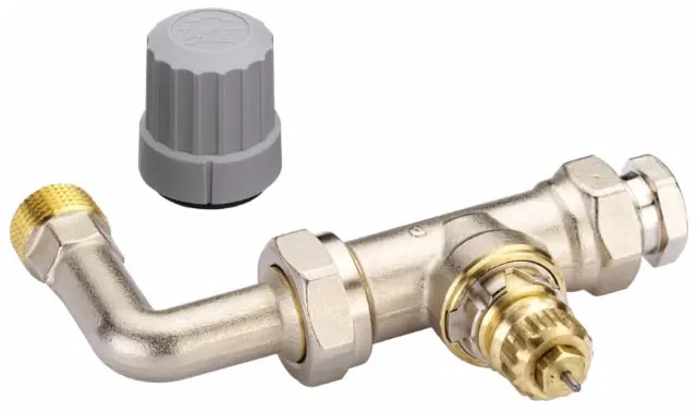 Superprijs Danfoss afsluiterset RA-N 2-Pijps, set bestaande uit 1/2‘‘ thermostatische radiatorkraan recht + bocht en knelset 15mm