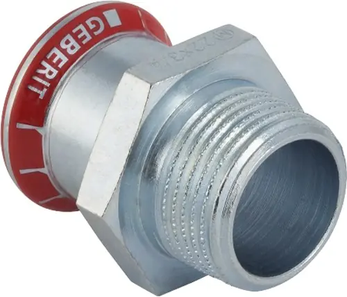 Op = Op Geberit Mapress, Puntstuk, recht, 1-delig, C-staal, met CIIR afdichtring, 22mm x R3/4" (persmof x buitendraad)