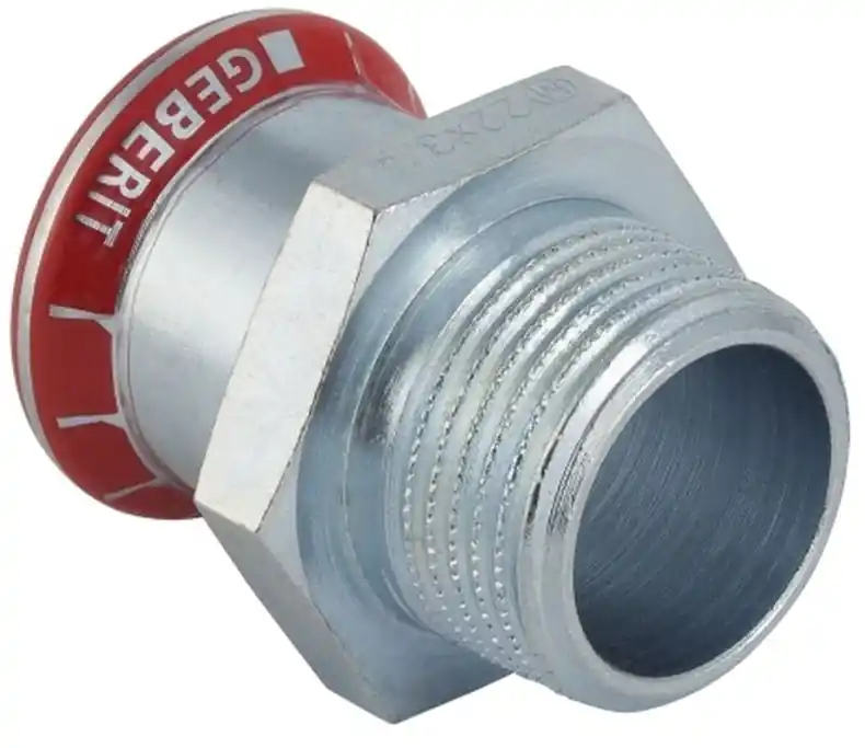 Geberit Mapress, Puntstuk, recht, 1-delig, C-staal, met CIIR afdichtring, 35mm x R1.1/2" (persmof x buitendraad) Laatste Versie