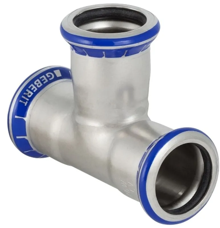 Merkproduct Geberit Mapress, T-stuk, 90 graden, RVS 316, met CIIR afdichtring, 12mm x 12mm x 12mm (persmof x persmof x persmof)