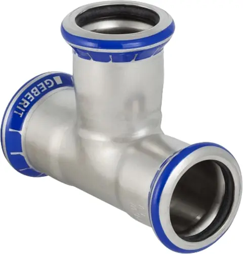 Geberit Mapress, T-stuk, 90 graden, RVS 316, met CIIR afdichtring, 76,1mm x 76,1mm x 76,1mm (persmof x persmof x persmof) Hoge Kwaliteit