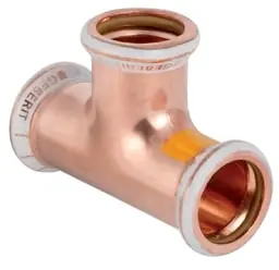Beperkte Voorraad Geberit Mapress, T-stuk, gas, 90 graden, koper, met HNBR afdichtring, 22mm x 22mm x 22mm (persmof x persmof x persmof)