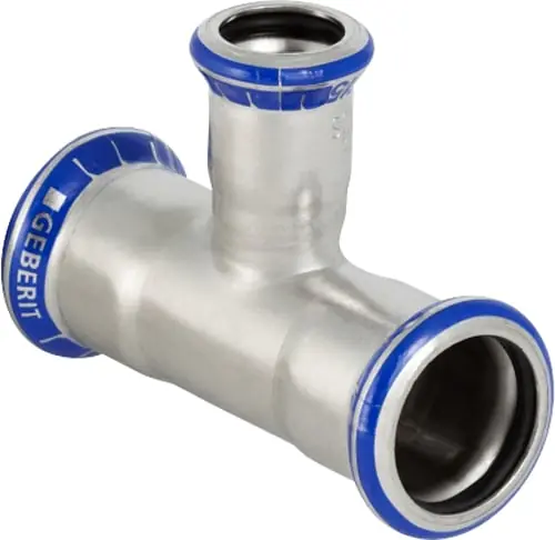 Tijdelijk Beschikbaar Geberit Mapress, Verloop T-stuk, 90 graden, RVS 316, met CIIR afdichtring, 54mm x 42mm x 54mm (persmof x persmof x persmof)