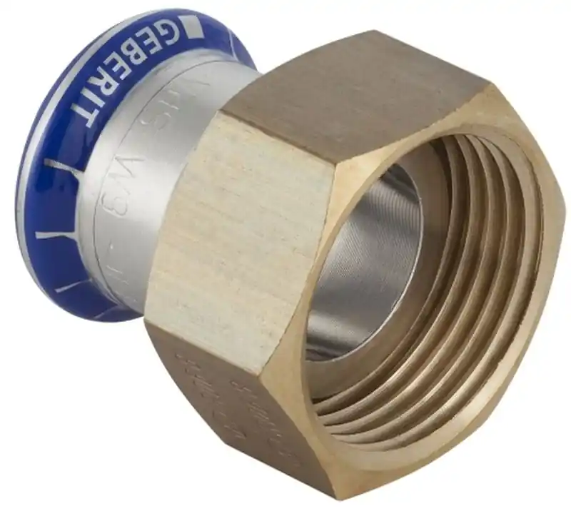 Geberit Mapress, Vlakke koppeling, recht, 2-delig, RVS 316, met CIIR afdichtring, 18mm x G3/4" (persmof x wartelmoer) Express Levering