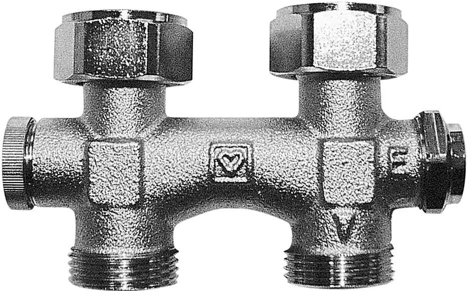 Herz H-onderblok, recht, messing, vernikkeld, 3/4" buitendraad, 3/4" Euroconus, éénpijp, hartafstand 50mm, lengte 62.5mm Nu Kopen