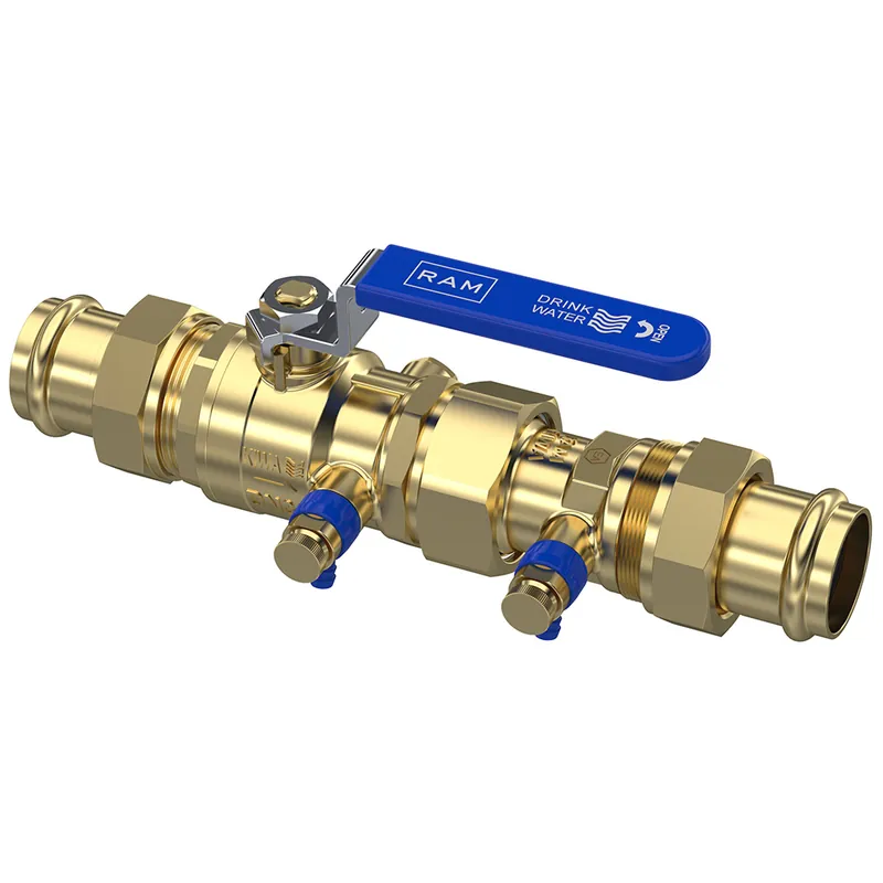 Finale Uitverkoop Raminex terugstroombeveiliging TBE-EA, 35 x 35 mm, Viega Profipress, DN32, PN10, met kogelafsluiter en aftapper, rvs hendel drinkwater Kiwa 283300
