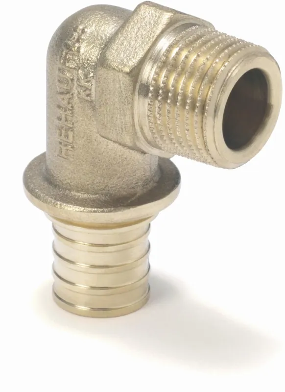 Rehau Rautitan LX fitting messing, knie overgang Haaks 16mm x 1/2"" (schuif x buitendraad) Laatste Kans