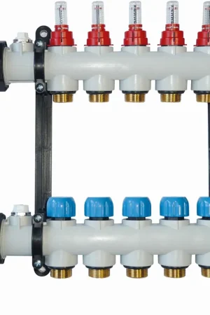 Beperkte Voorraad Rehau P-HKVD kunststof vloerverwarming verdeler 9 groeps zonder pomp. LxBxH 535 x 375 x 95 mm.