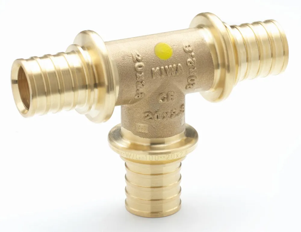 Populair Rehau Rautitan LX+Gfitting messing T-stuk, 25 x 16 x 25mm (schuif x schuif x schuif)