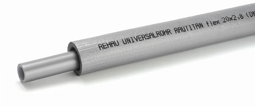 Rehau Rautitan meerlagenbuis glad, 16.2x2.6mm, 3 lagen, aluminium, PE, isolatie 9mm, flexibel, buis grijs, 50m, grijze mantel Actieprijs