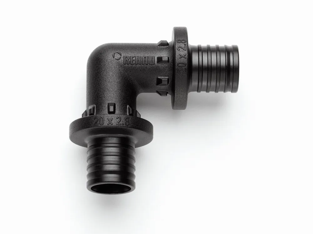 Rehau Rautitan PX fitting kunststof, knie koppeling 90gr, 16 x 16mm (schuif x schuif) Fabrieksprijs