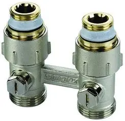 Flitsaanbieding Solar Plus Simplex, H-onderblok, recht, messing, vernikkeld, 1/2" buitendraad, 1/2", tweepijp, hartafstand 50mm, lengte 61mm