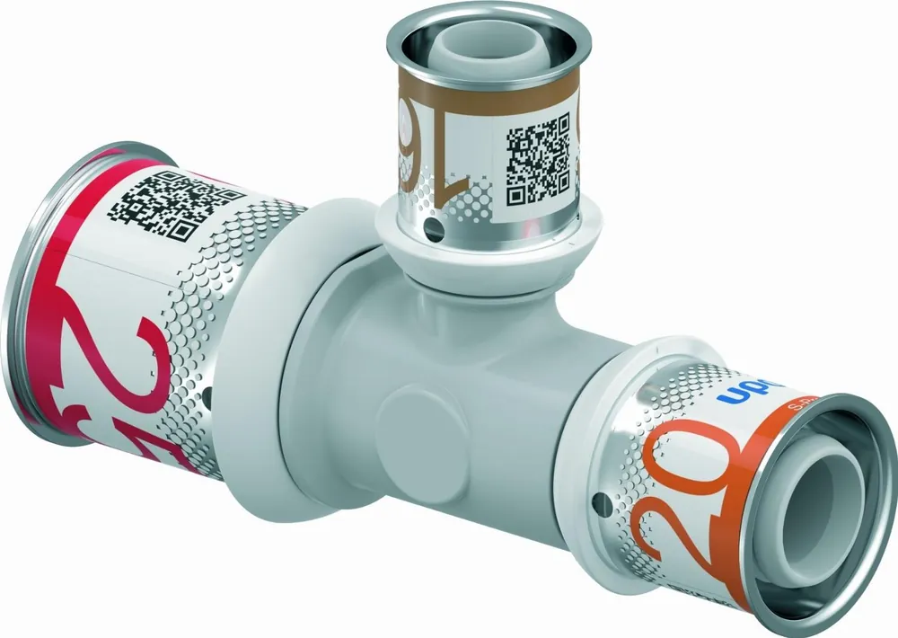 Laatste Versie Uponor S-Press Plus PPSU pers composiet T-stuk verlopend 25x16x20mm 1039954