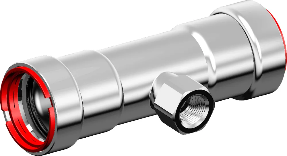 VSH Powerpress, T-stuk fitting, 1" x 1" x 1/2" (persmof x persmof x binnendraad), staal, EPDM, DN25, PN16, max 16 bar, zink/nikkel Shop Nu