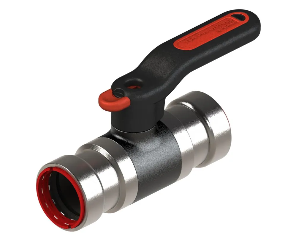 Op = Op VSH Powerpress, Kogelkraan, 1" x 1" (persmof x persmof), EPDM, PN16, messing (DZR) PWR9440024