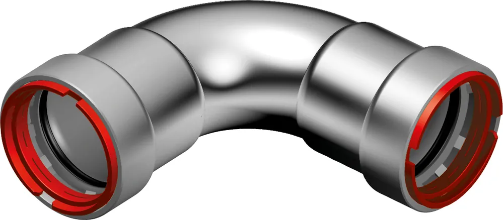 Must-Have VSH Powerpress, Gebogen fitting, 90° graden, 1 1/2" x 1 1/2" (persmof x persmof), staal, EPDM, DN40, PN16, max 16 bar, zink/nikkel