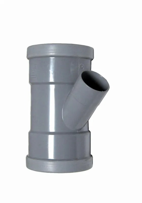 Voordeelprijs Wavin M-T-stuk, Wafix, 45° graden, PVC, SN4, 110mm x 40mm x 110mm (manchet, x lijmmof x manchet), grijs