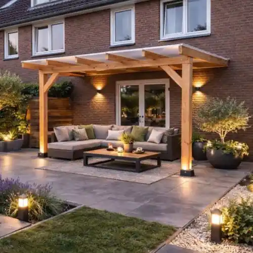 Hete Deal DHZ Douglas muuroverkapping met polycarbonaat dak 400 x 400 cm
