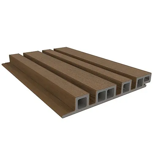 Op = Op NewTechWood composiet wandbekleding castellation 4325 profiel 2,5 x 19,6 x 290 cm teak