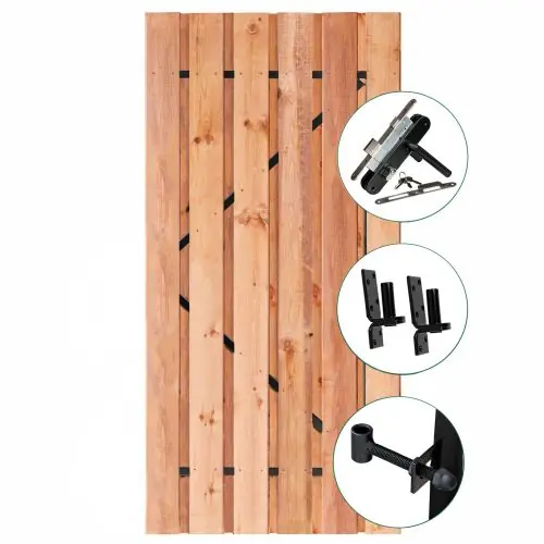 Favoriet Tuindeur Privacy red class wood 195 x 90 cm recht zwart frame met RVS-slot