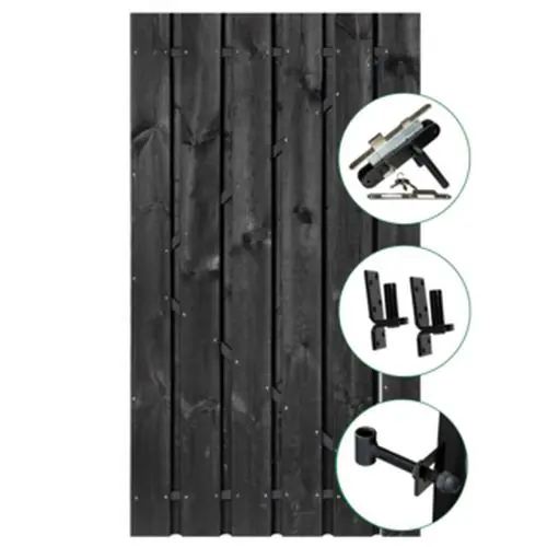 Tuindeur Privacy zwartgespoten 195 x 90 cm recht met RVS-slot Op = Op