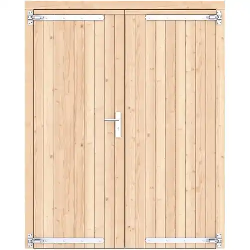 Vuren dubbele dichte deur kleurloos geïmpregneerd 168 x 209 cm verzinkte hengen RVS beslag 1073301 Veilige Betaling