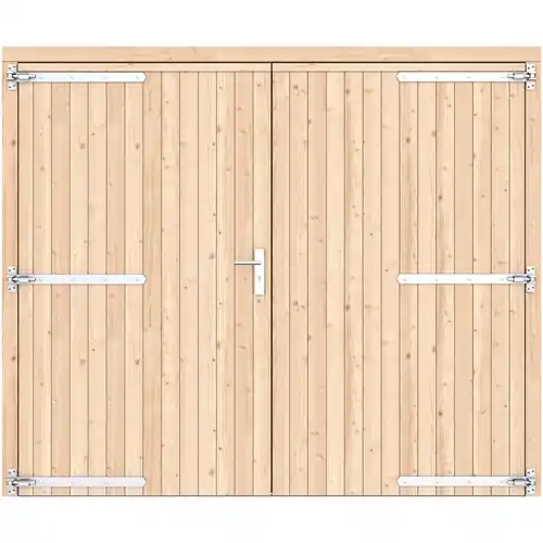 Vuren dubbele dichte deur kleurloos geïmpregneerd 250 x 209 cm verzinkte hengen RVS beslag 1073309 Direct Verzonden