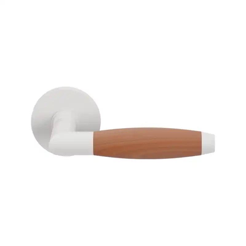 Dagaanbieding Ika deurkruk wit/ kersen haaks met trapezium eindknop op rond rozet