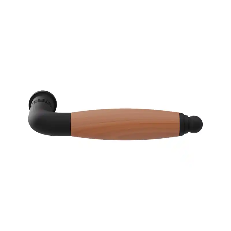 Uitverkoop GPF4300.61-H4 Ika deurkruk zwart/ kersen gebogen met ronde eindknop