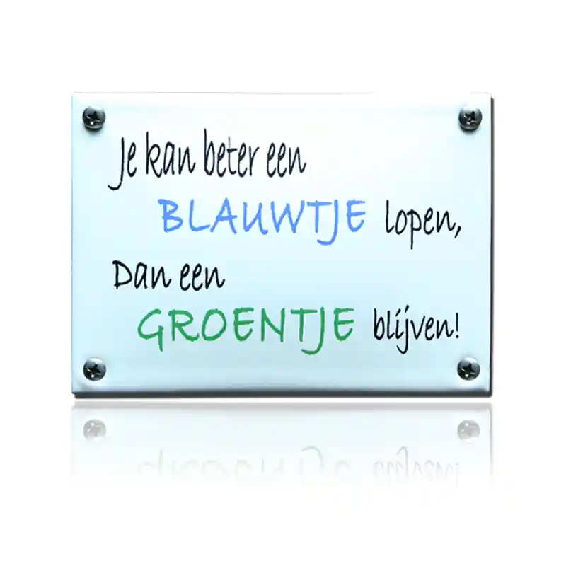 Premium KNH-87 emaille naambordje ‘Blauwtje lopen‘