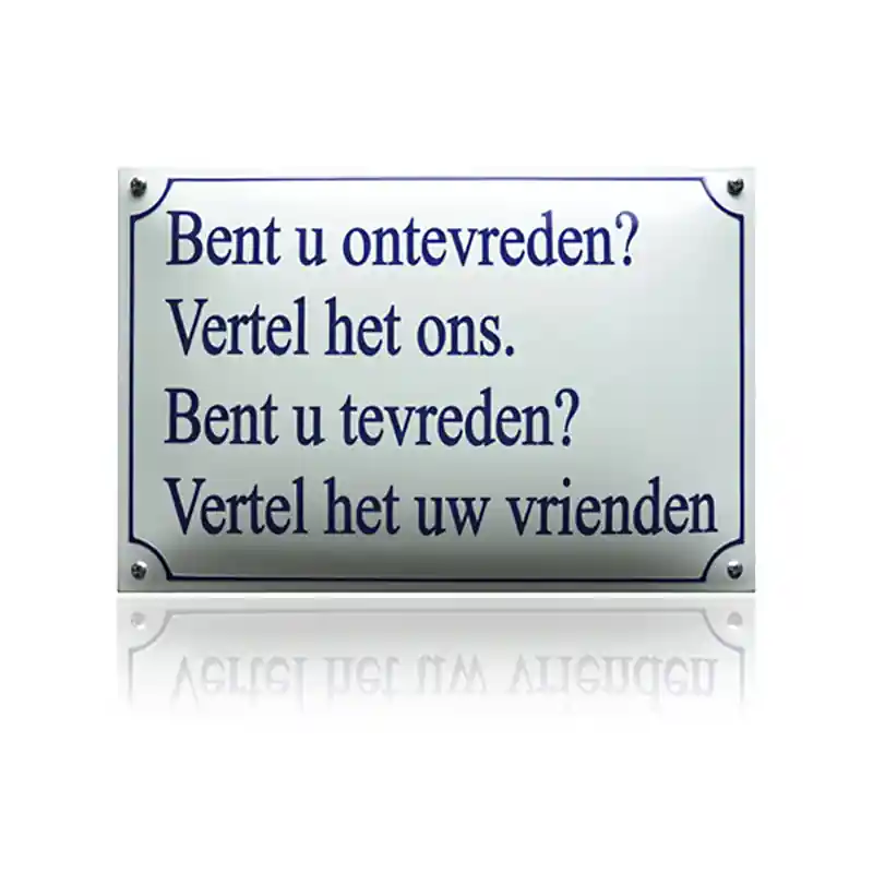 Actieprijs NH-26 emaille naambord ‘Bent u tevreden?‘