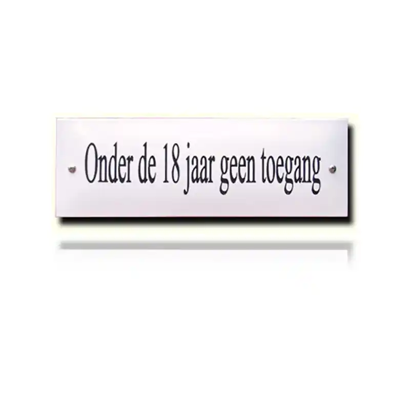 Premium NH-20 emaille naambord ‘Onder de 18 jaar geen toegang.‘