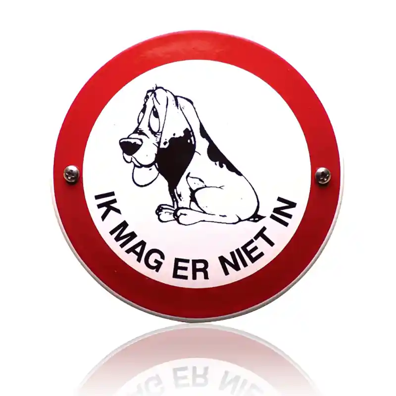 Weekendaanbieding Emaille verbodsbord ‘Verboden voor honden‘ rond