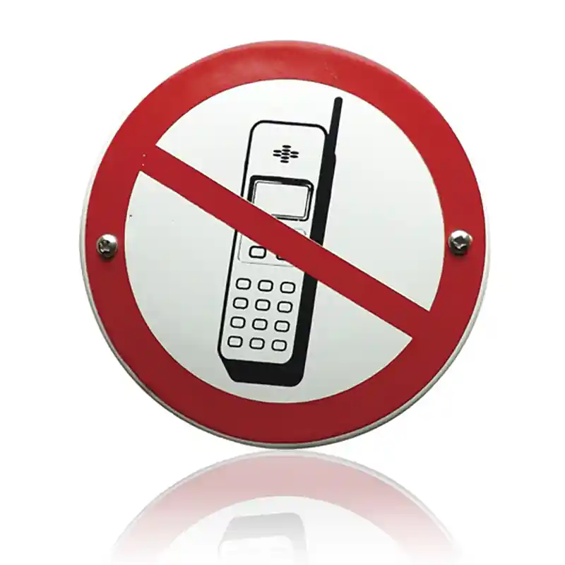 Dagaanbieding Emaille verbodsbord ‘Verboden voor mobiele telefoons‘ rond