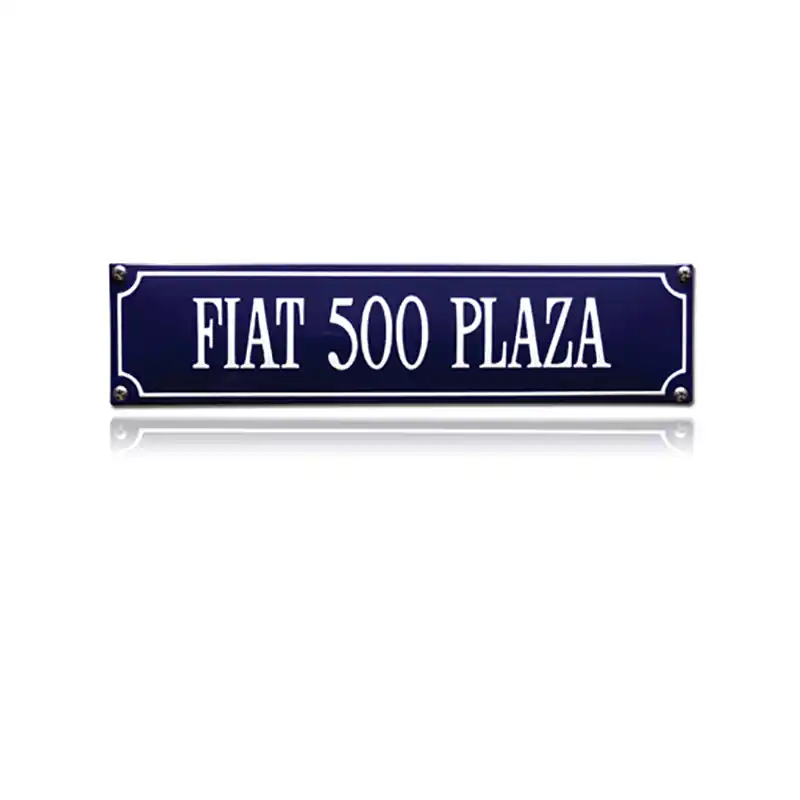 Koop Vandaag SS-27 emaille straatnaambord ‘Fiat 500 Plaza‘