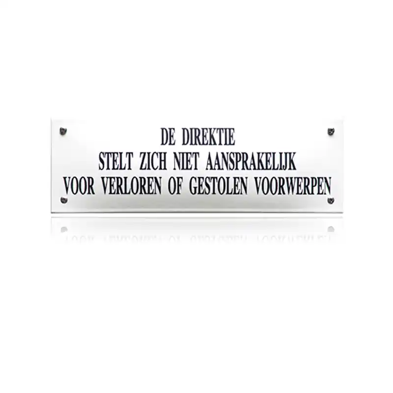 Seizoensaanbieding NH-30 emaille naambord ‘De directie stelt zich niet aansprakelijk‘